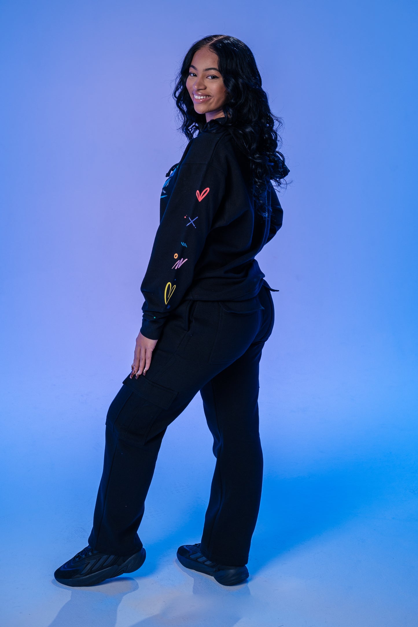 Love is THE VIBE Hooded Sweatshirt with Embellished Arms