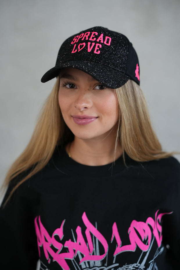 Black & Neon Pink Spread Love Glam Pony Hat