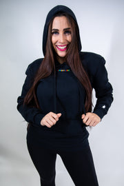 Black & Rainbow Spread Love Minimal Hooded Sweatshirt
