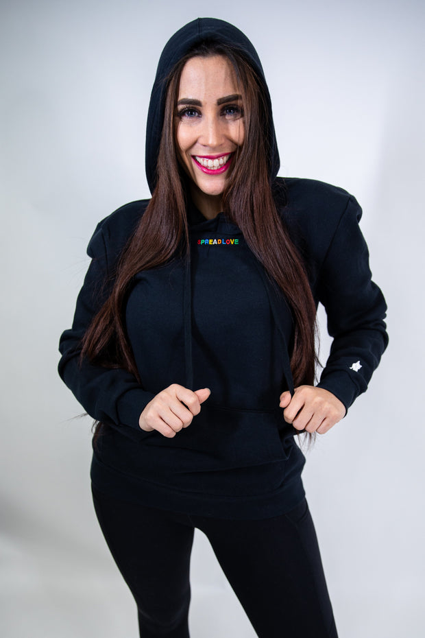 Black & Rainbow Spread Love Minimal Hooded Sweatshirt