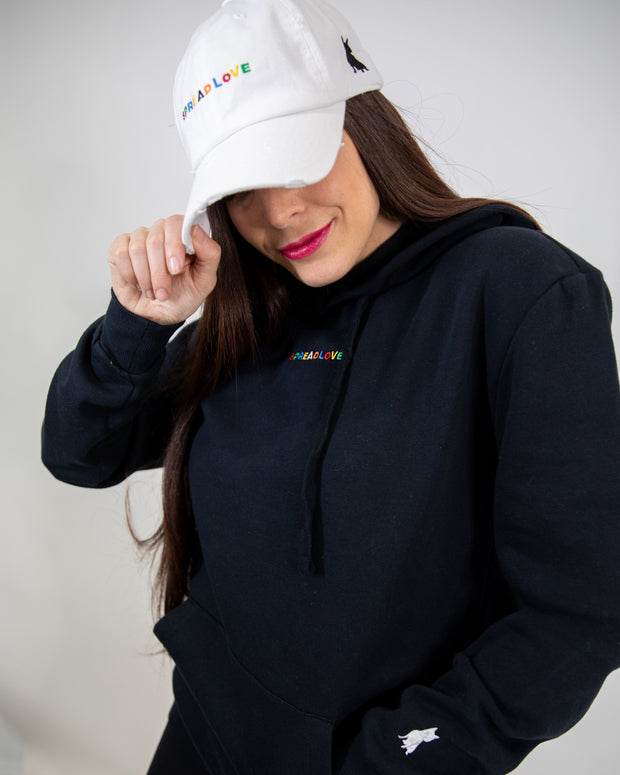 Black & Rainbow Spread Love Minimal Hooded Sweatshirt