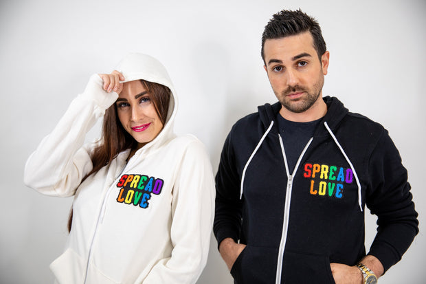 Black Spread Love Rainbow Chenille Zip Up