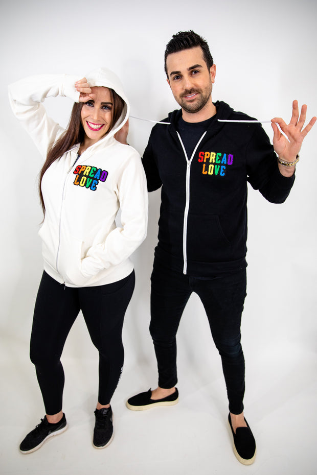 Black Spread Love Rainbow Chenille Zip Up