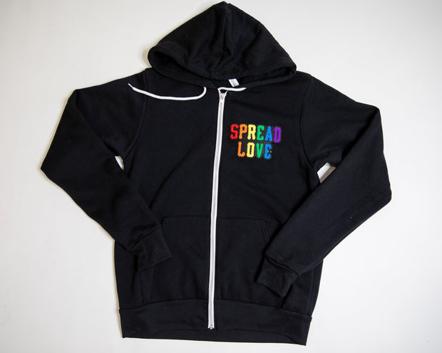 Black Spread Love Rainbow Chenille Zip Up