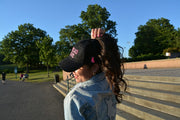 Black & Neon Pink Spread Love Glam Pony Hat - Mesh