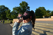Black & Neon Pink Spread Love Glam Pony Hat - Mesh