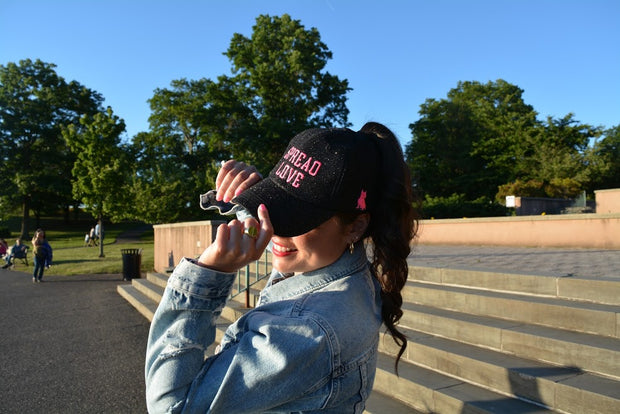Black & Neon Pink Spread Love Glam Pony Hat - Mesh