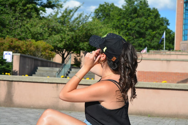 Black & Neon Yellow Spread Love Glam Pony Hat