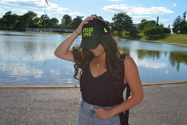 Black & Neon Yellow Spread Love Glam Pony Hat