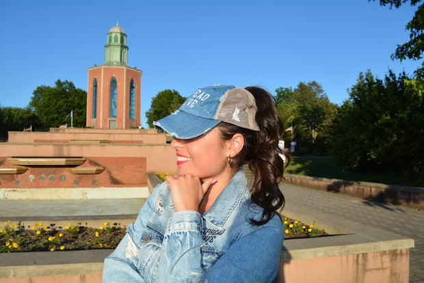 Spread Love Vintage Denim & White Mesh Pony Hat
