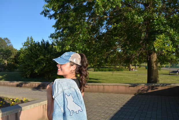 Spread Love Vintage Denim & White Mesh Pony Hat