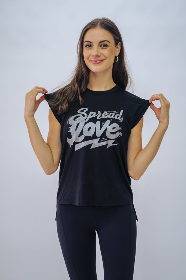 Spread Love Muscle Tee in Black