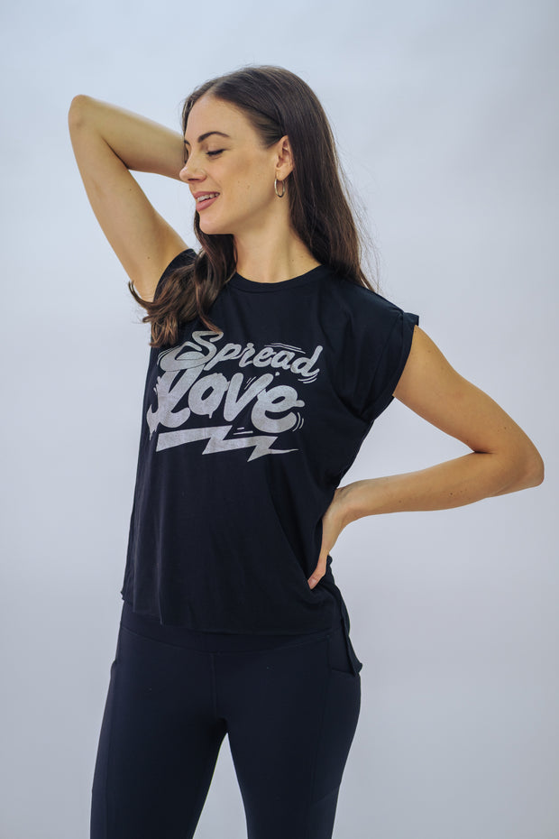 Spread Love Muscle Tee in Black