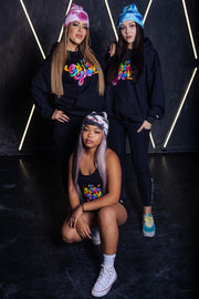 Spread Love Pink Tie Dye Beanie Black Embroidery