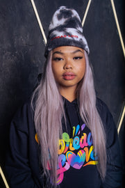 Spread Love Minimalist Black Tie Dye Beanie in Fire Noir