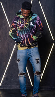 Handcrafted Galaxy Opal Spread Love Tie Dye Hooded Sweatshirt