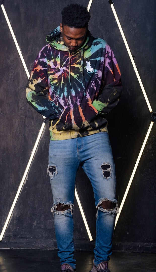 Handcrafted Galaxy Opal Spread Love Tie Dye Hooded Sweatshirt
