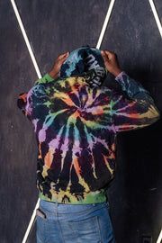 Handcrafted Galaxy Opal Spread Love Tie Dye Hooded Sweatshirt