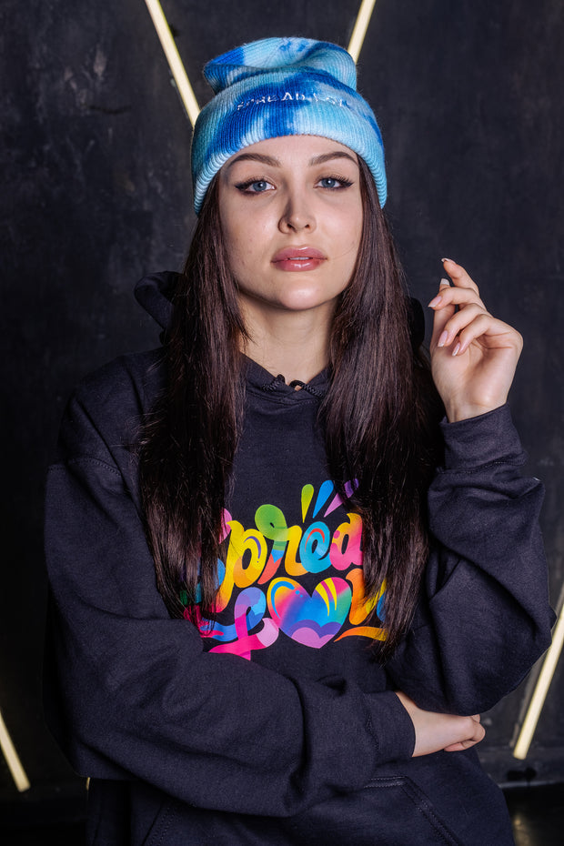 Spread Love Minimalist Tie Dye Beanie in Azure Blue