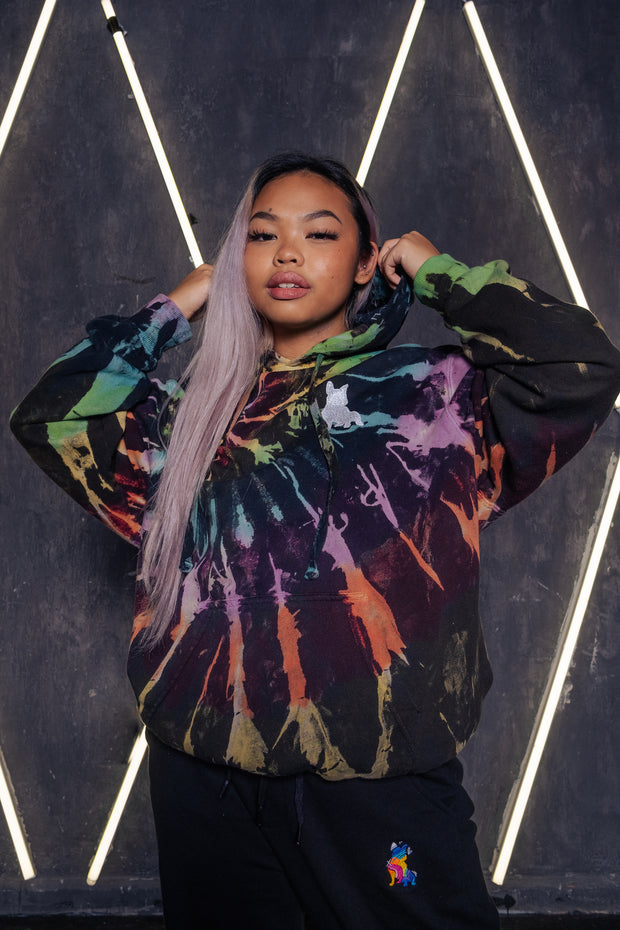 Handcrafted Galaxy Opal Spread Love Tie Dye Hooded Sweatshirt