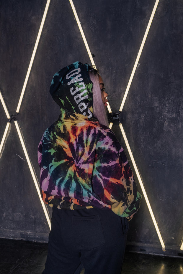 Handcrafted Galaxy Opal Spread Love Tie Dye Hooded Sweatshirt