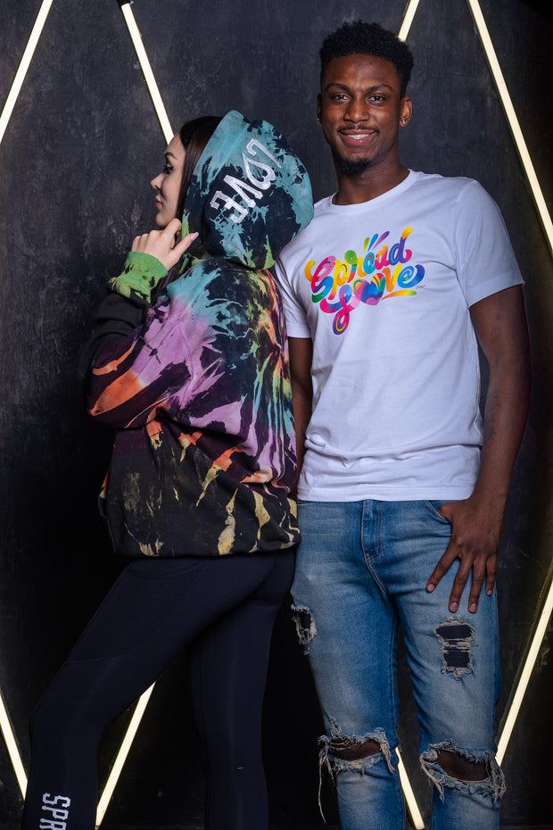 Handcrafted Galaxy Opal Spread Love Tie Dye Hooded Sweatshirt
