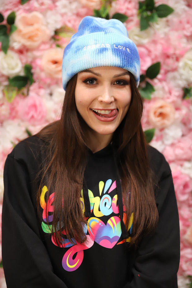 Spread Love Minimalist Tie Dye Beanie in Azure Blue