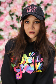 Black & Neon Pink Spread Love Glam Pony Hat - Mesh