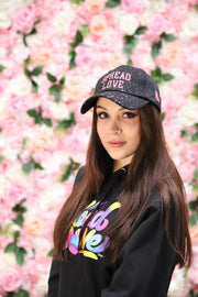 Black & Neon Pink Spread Love Glam Pony Hat - Mesh