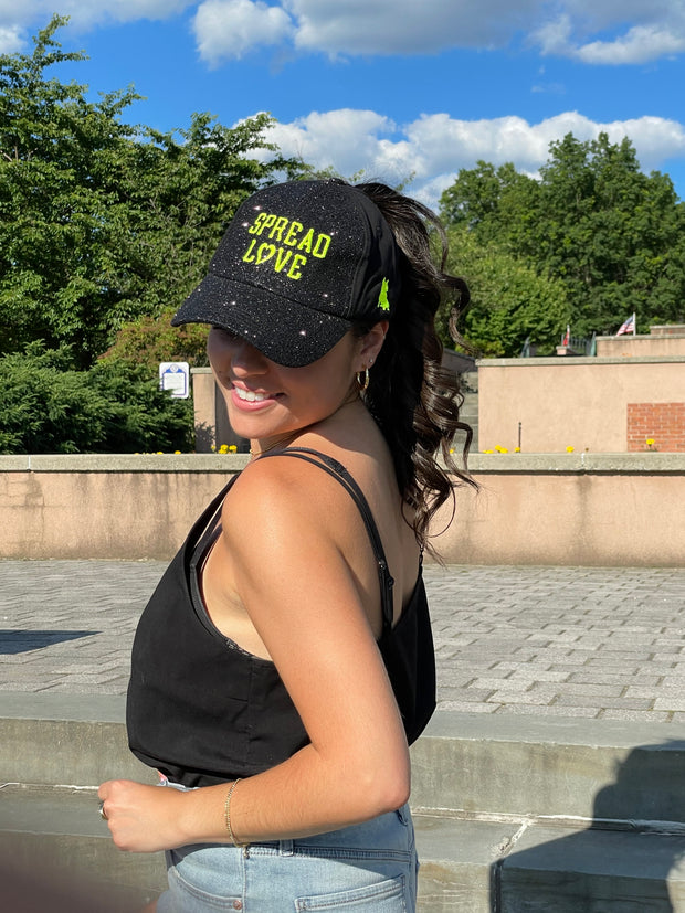 Black & Neon Yellow Spread Love Glam Pony Hat