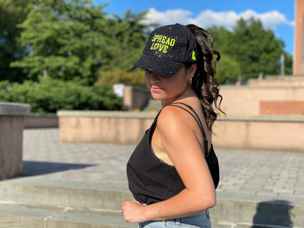 Black & Neon Yellow Spread Love Glam Pony Hat