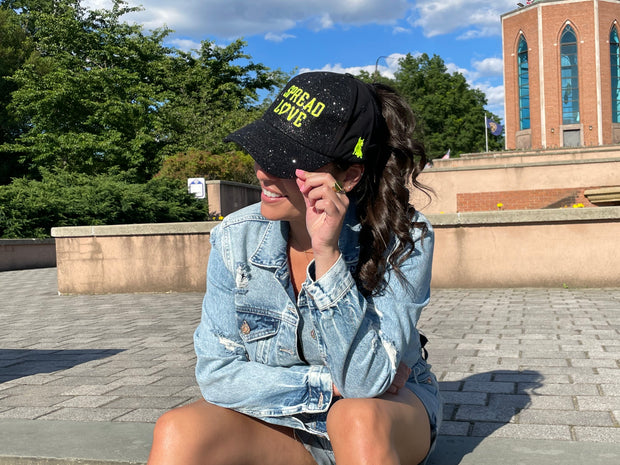 Black & Neon Yellow Spread Love Glam Pony Hat