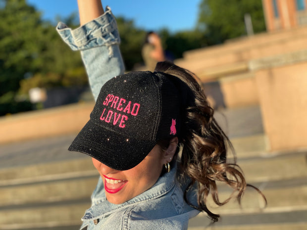Black & Neon Pink Spread Love Glam Pony Hat - Mesh
