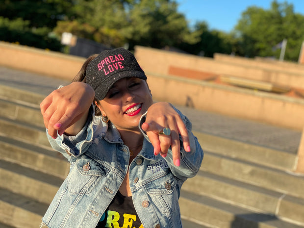 Black & Neon Pink Spread Love Glam Pony Hat - Mesh