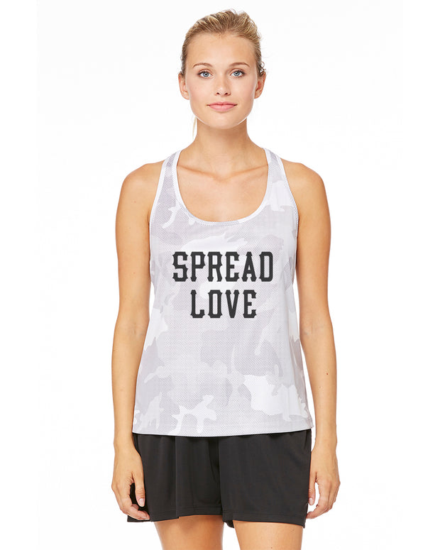 White Camouflage & Black Spread Love Racerback Tank