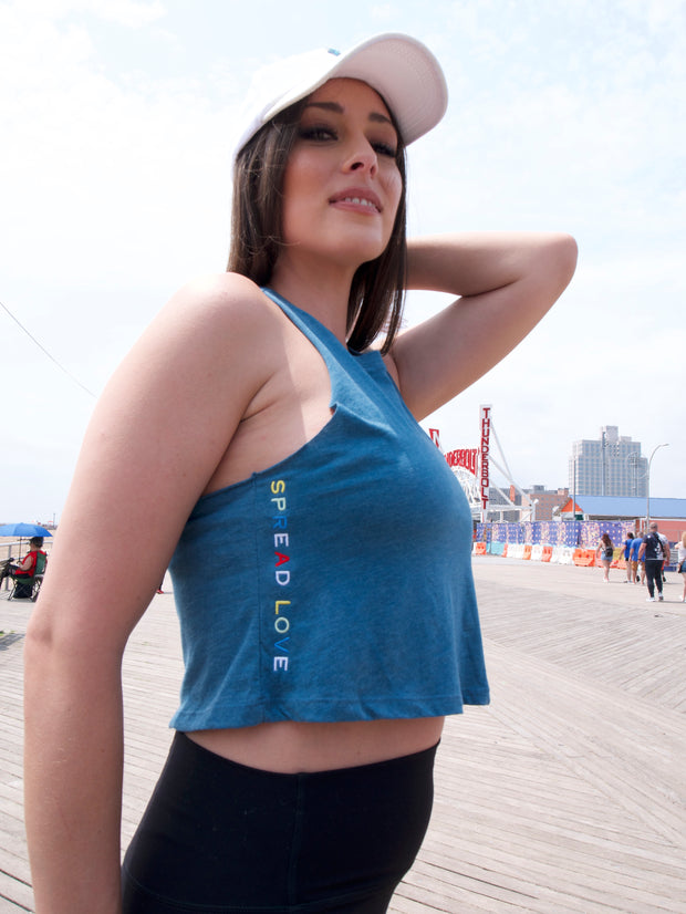 Deep Teal & White Glam Spread Love Cropped Tank