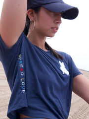 Navy Spread Love Glam Cropped Tee Shirt