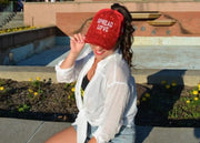 Red & White Spread Love Glam Pony Hat - Mesh