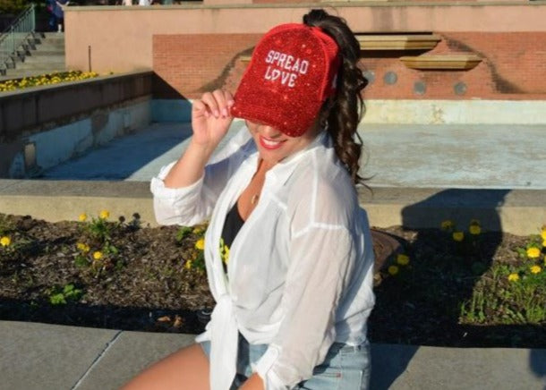Red & White Spread Love Glam Pony Hat - Mesh