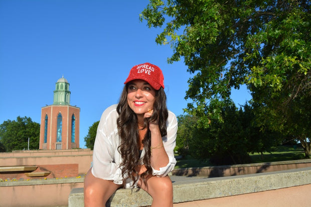 Red & White Spread Love Glam Pony Hat - Mesh