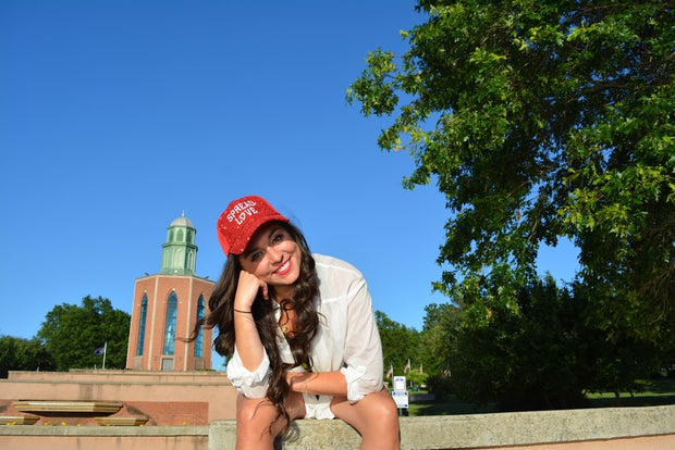 Red & White Spread Love Glam Pony Hat - Mesh