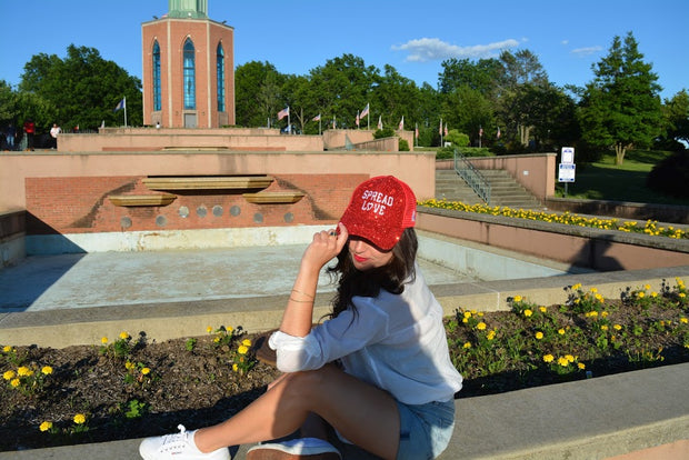 Red & White Spread Love Glam Pony Hat - Mesh