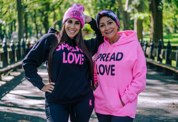Spread Love Pink Tie Dye Beanie Black Embroidery