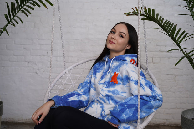 Exclusive Blue Spread Love Tie Dye Hooded Sweatshirt