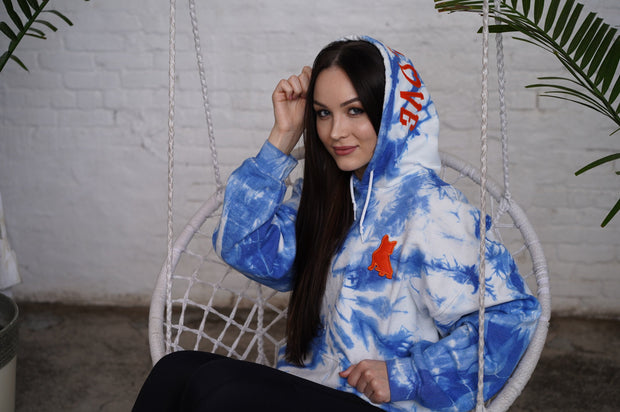 Exclusive Blue Spread Love Tie Dye Hooded Sweatshirt