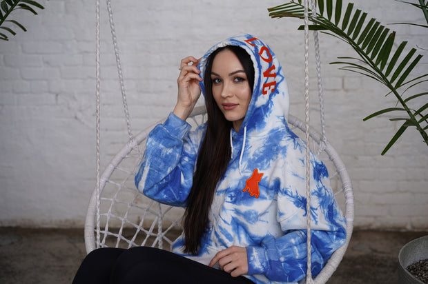Exclusive Blue Spread Love Tie Dye Hooded Sweatshirt