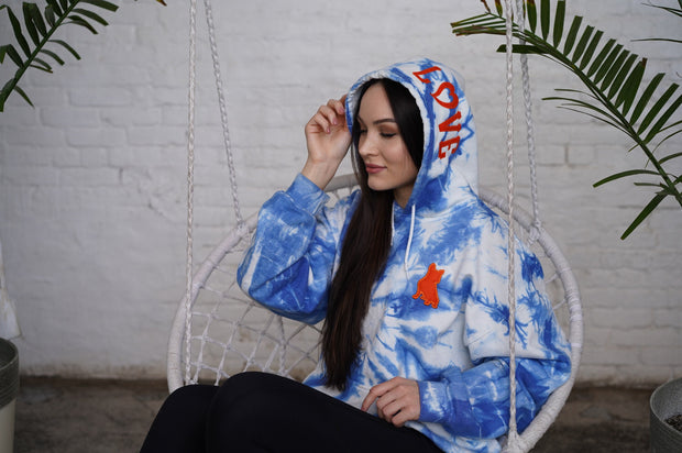 Exclusive Blue Spread Love Tie Dye Hooded Sweatshirt