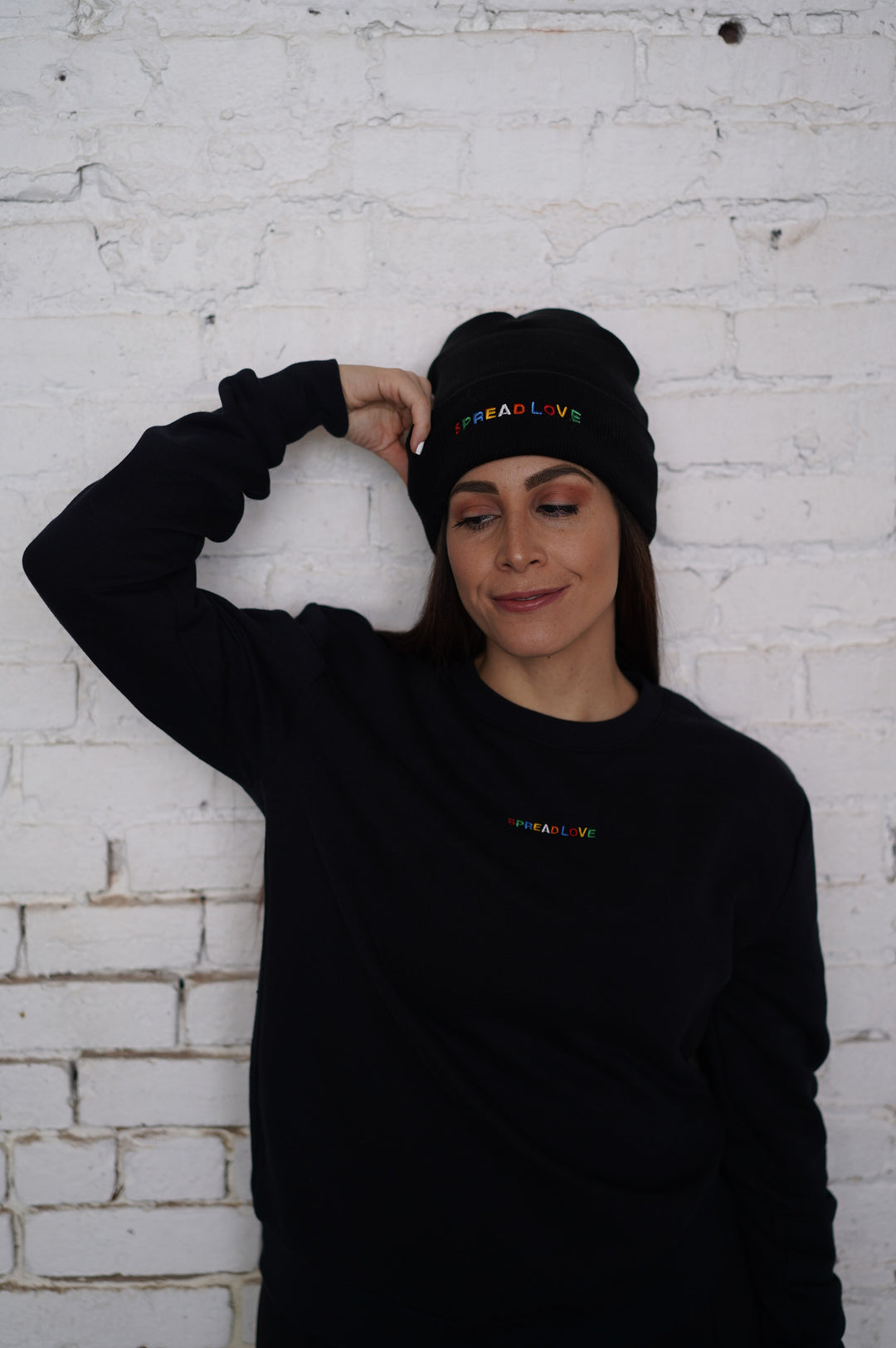 BUNDLE! Black & Rainbow Spread Love Minimal Sweatshirt PLUS FREE BEANIE